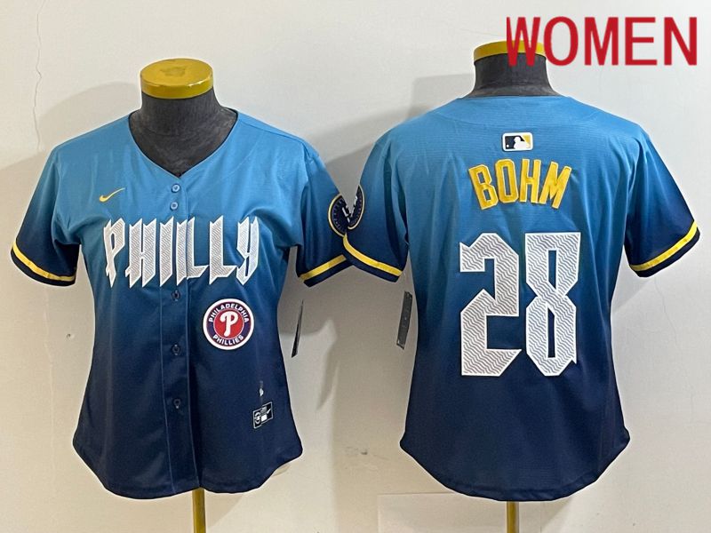 Women Philadelphia Phillies #28 Bohm Blue City Edition Nike 2024 MLB Jersey style 4->women mlb jersey->Women Jersey